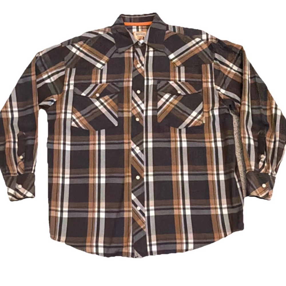 Resistol Double R Plaid Cotton Pearl Snap Shirt Brown Black Long Sleeve Men’s M